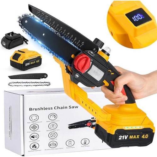 Mini Chainsaw Cordless 6-Inch with 4.0 Ah Battery,Upgraded Portable Handheld Chain Saw,Wood Cutting Tree Trimming