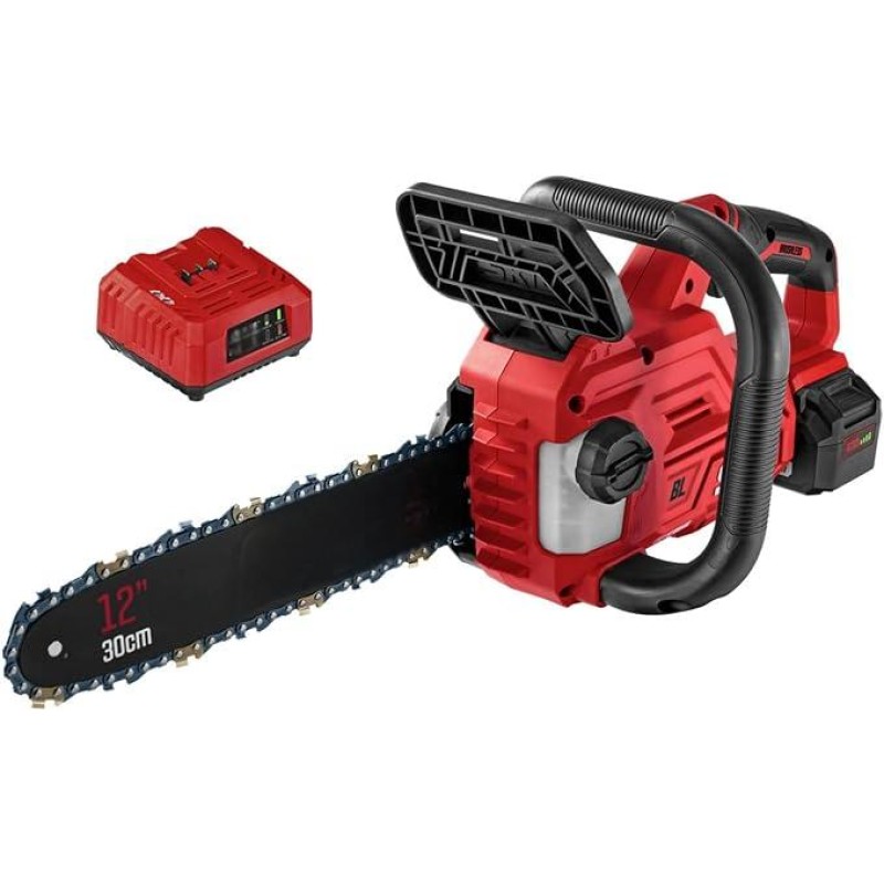 20V 12'' Handheld Lightweight Chainsaw Kit with Tool-free Chain Tension & Auto Lubrication, Includes 4.0Ah Battery and Charger